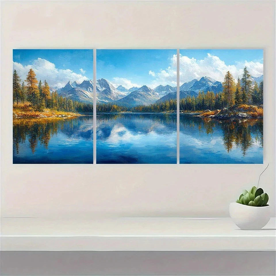 3pcs Mountain Lake Scene Nature Metal Print Ready to Hang Art - Bella Home Decor