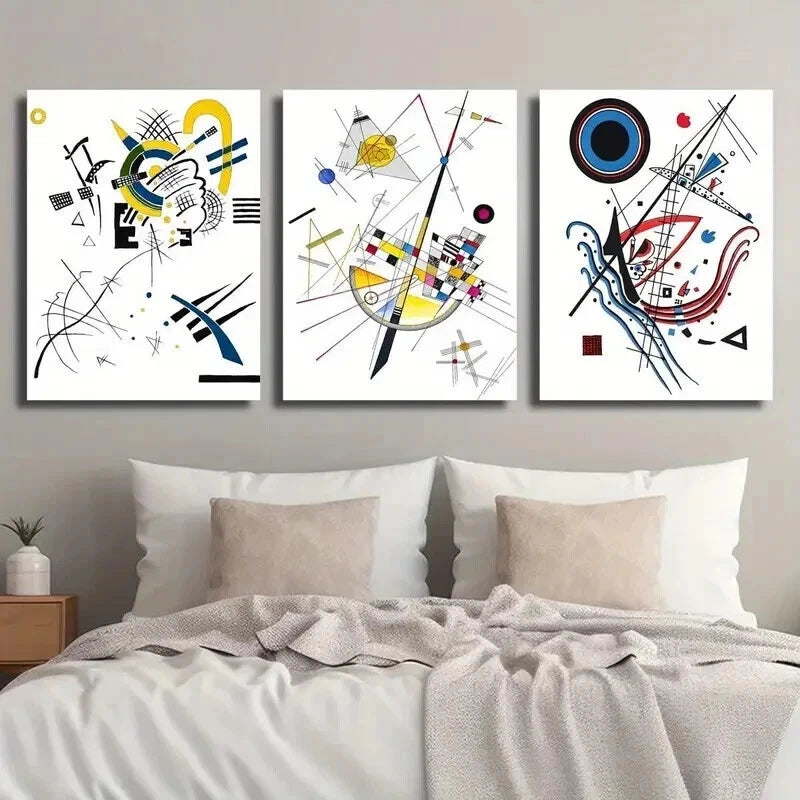 3pcs Wassily Kandinsky Geometric Perfect Wall Art Set Canvas Framed 50x70cm - High Quality Print 100% Australian Made Wall Canvas Ready to Hang - Bella Home Decor