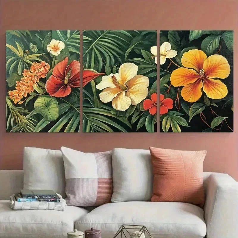 3pcs Henri Rousseau Tropical Floral Perfect Wall Art Set Canvas Framed 60x90cm - High Quality Print 100% Australian Made Wall Canvas Ready to Hang