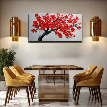 Black Tree Branches Red Wall Art Canvas Office Home Room Framed 120x60cm