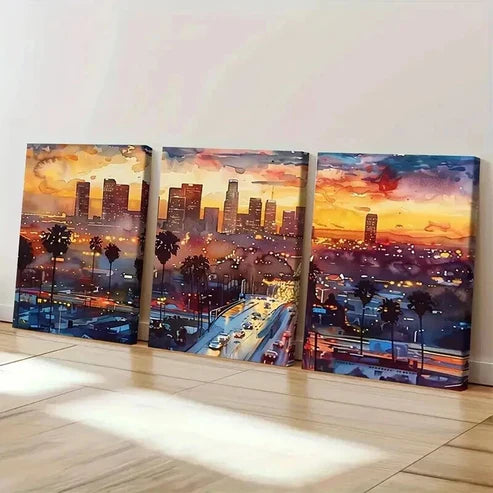 3pcs Los Angeles City Sunset Landscape Art Set Canvas Unframed - High Quality Print 100% Australian Made Wall Canvas