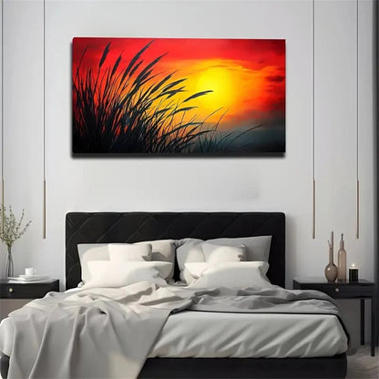 Sun And Reeds Suitable Style Wall Art Canvas Office Home Room Framed 120x60cm