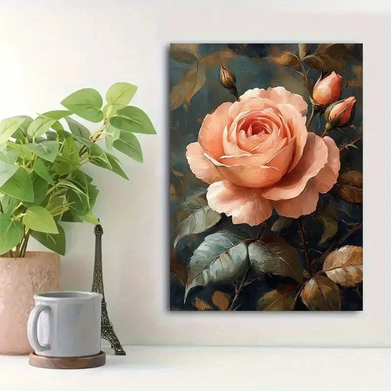 Beautiful Abstract Pink Rose Floral Painting 40x60cm Metal Print Ready to Hang