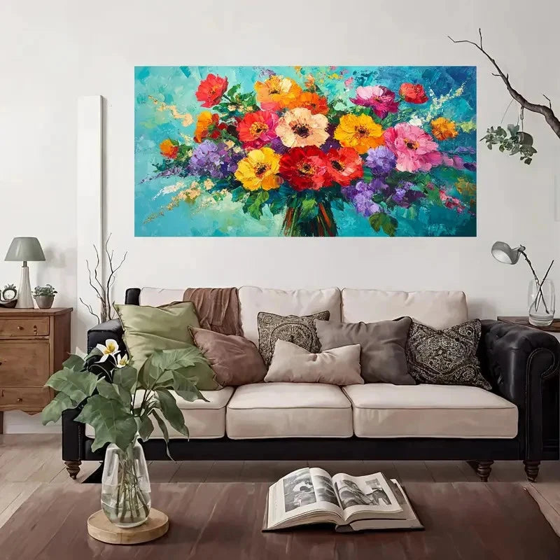 Modern Vintage Flower Bouquet Wall Art Canvas Office Home Room Framed 120x60cm