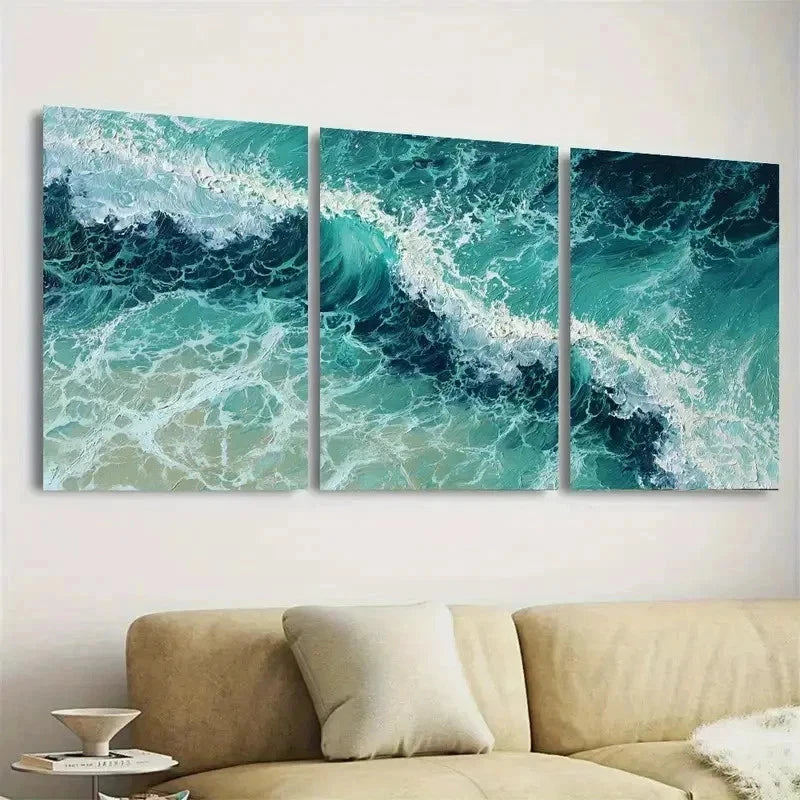 3pcs Green On Canvas, Green Ocean Wall Art Set Canvas Framed 40x60cm - High Quality Print 100% Australian Made Wall Canvas Ready to Hang - Bella Home Decor