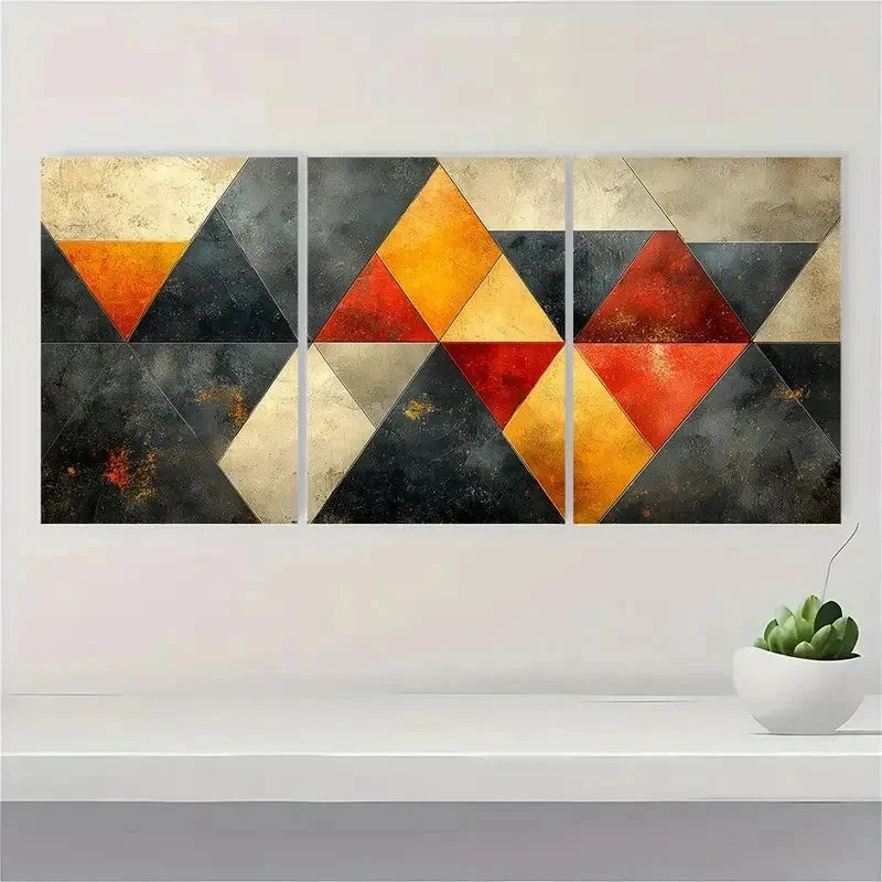 3pcs Mid Century Polygon Pattern YU    Wall Art Set Canvas Framed 40x60cm - High Quality Print 100% Australian Made Wall Canvas Ready to Hang