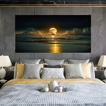 Moonlit Beac wall canvas office home room framed 120x60cm - Bella Home Decor