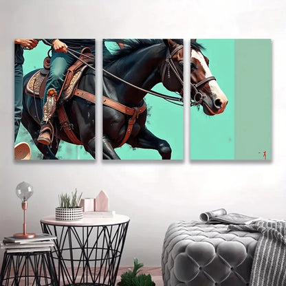 3pcs Western Cowboy on Horseback ART  Wall Art Set Canvas Framed 60x90cm - High Quality Print 100% Australian Made Wall Canvas Ready to Hang - Bella Home Decor