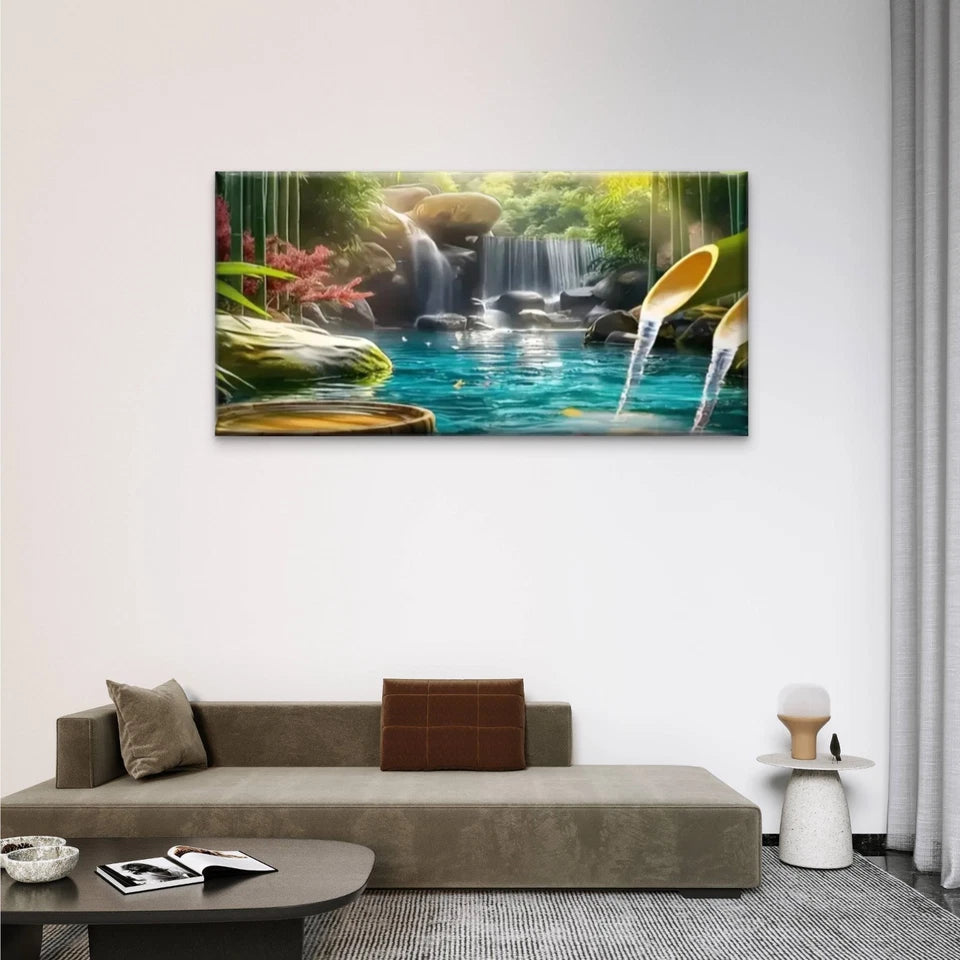 Waterfall Middle Jungle Wall Art Canvas Office Home Room Framed 120x60cm