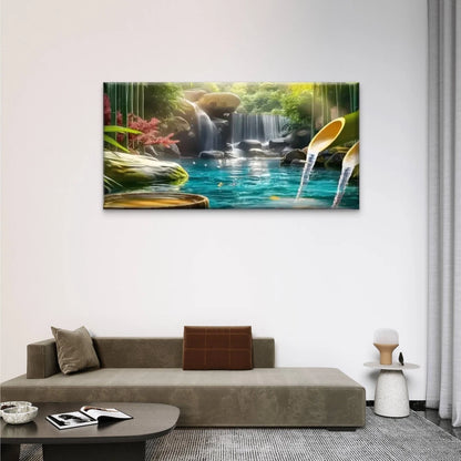 Waterfall Middle Jungle Wall Art Canvas Office Home Room Framed 120x60cm