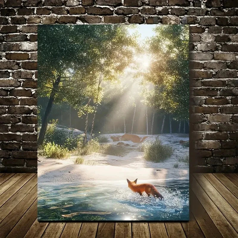 Splashing on Sandy Beach with Sunbeams Painting 40x60cm Metal Print Ready to Hang - Bella Home Decor