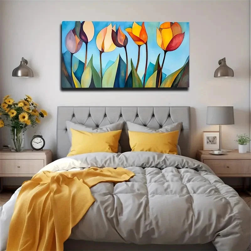 Vibrant Tulip Nordic Modern Wall Art Canvas Office Home Room Framed 120x60cm
