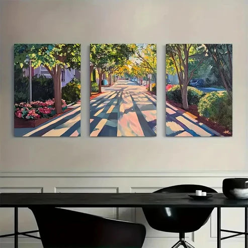 3pcs Dancing Shadows on Sunlit Paths Wall Art Set Canvas Unframed - High Quality Print 100% Australian Made Wall Canvas - Bella Home Decor