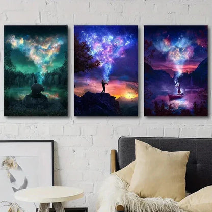 3pcs Fantasy Galaxy The Milky Way Heart Nebula Wall Art Set Canvas Unframed - High Quality Print 100% Australian Made Wall Canvas
