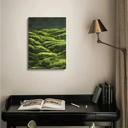 Green Moss Grassland Landscape Painting 40x60cm Metal Print Ready to Hang - Bella Home Decor