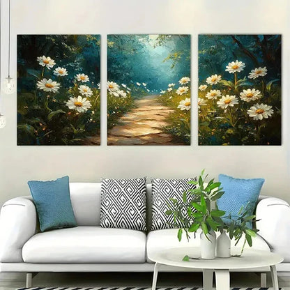 3pcs Serene Nature Scene White Daisies Wall Art Set Canvas Unframed - High Quality Print 100% Australian Made Wall Canvas