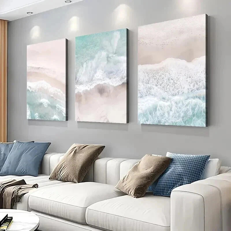 3pcs Serene Beach Waves Ocean Nature Perfect Wall Art Set Canvas Framed 50x70cm - High Quality Print 100% Australian Made Wall Canvas Ready to Hang - Bella Home Decor