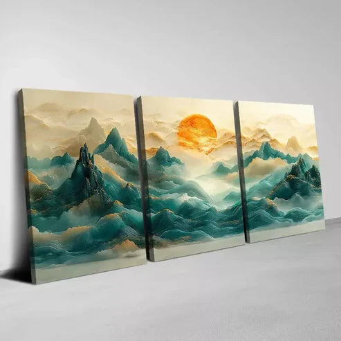 3pcs Enchanting Abstract Misty Mountains Scenery Wall Art Set Canvas Unframed - High Quality Print 100% Australian Made Wall Canvas