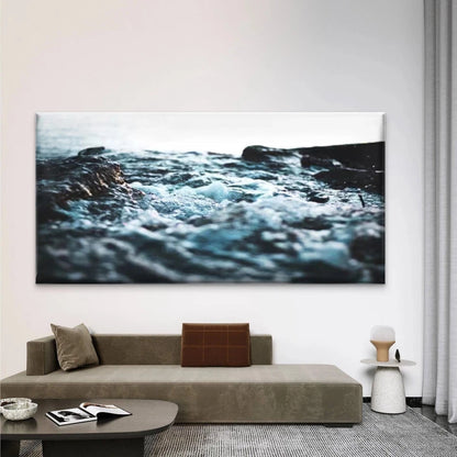 Monochrome Sea Waves Natural Wall Art Canvas Office Home Room Framed 120x60cm