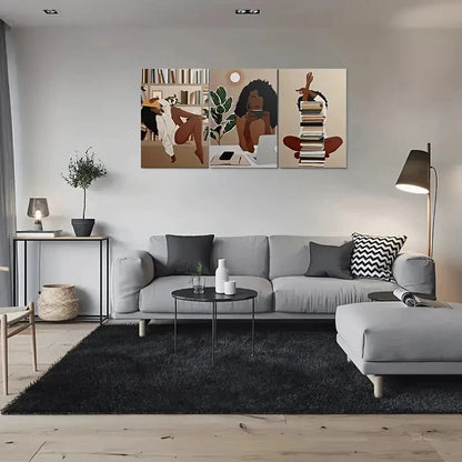 3pcs African American Woman Reading Books Metal Print Ready to Hang Art - Bella Home Decor