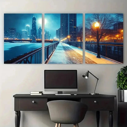 3pcs Chicago Skyline Vibrant Cityscape Perfect Wall Art Set Canvas Framed 50x70cm - High Quality Print 100% Australian Made Wall Canvas Ready to Hang - Bella Home Decor