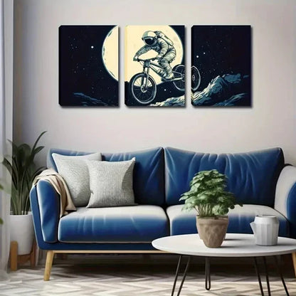 3pcs Vintage Astronaut & Motorcycle Wall Art Set Canvas Unframed - High Quality Print 100% Australian Made Wall Canvas