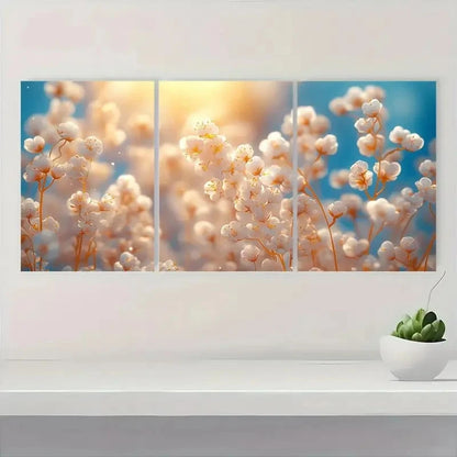 3pcs Elegant Golden & White Floral Design YQ     Wall Art Set Canvas Framed 40x60cm - High Quality Print 100% Australian Made Wall Canvas Ready to Hang - Bella Home Decor