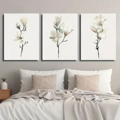3pcs Graceful Magnolia Branches Wall Art Set Canvas Unframed - High Quality Print 100% Australian Made Wall Canvas