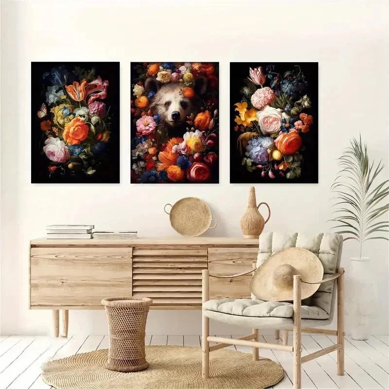 3pcs Roses Print, Still Life Flowers wall Art Set Canvas Framed 50x70cm - High Quality Print 100% Australian Made Wall Canvas Ready to Hang