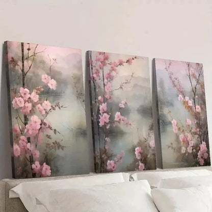 3pcs Beautiful Pink Peach Blossoms in Spring Wall Art Set Canvas Unframed - High Quality Print 100% Australian Made Wall Canvas - Bella Home Decor