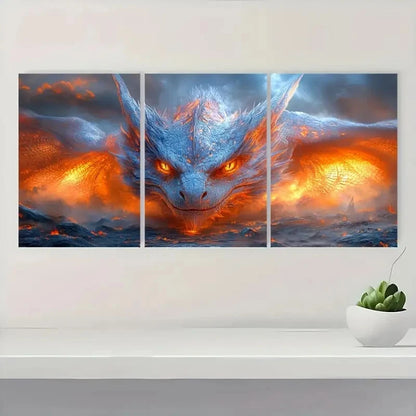 3pcs Mythical Dragon Design OL Wall Art Set Canvas Framed 50x70cm - High Quality Print 100% Australian Made Wall Canvas Ready to Hang