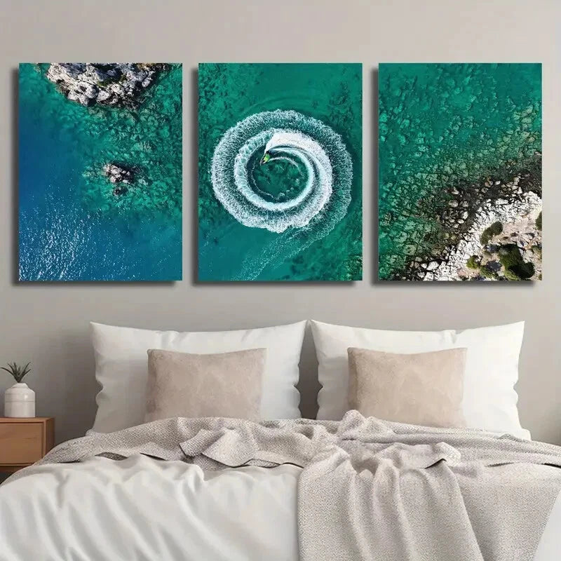 3pcs Ocean Nature Blue Scene Decor Perfect Wall Art Set Canvas Framed 40x60cm - High Quality Print 100% Australian Made Wall Canvas Ready to Hang - Bella Home Decor