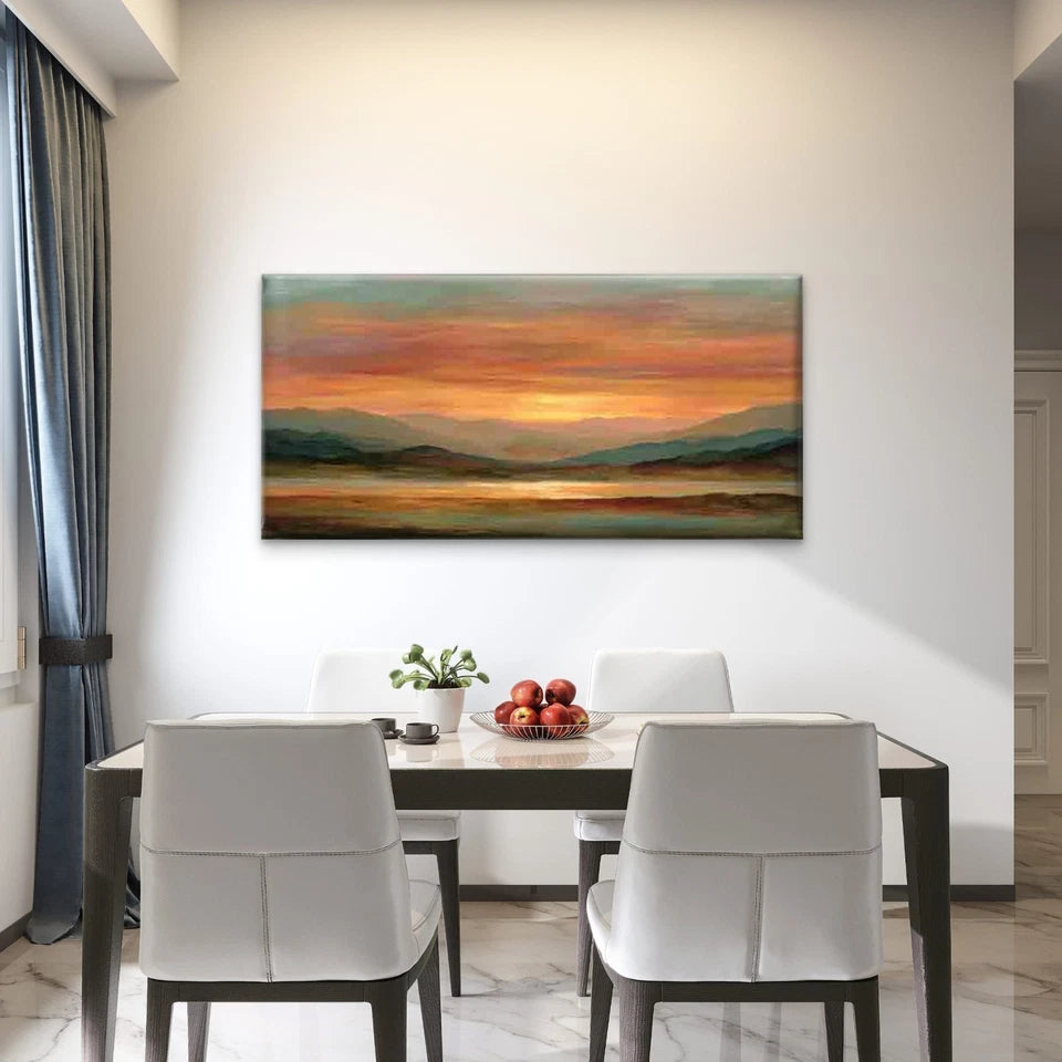 Sunset Hues, Tranquil Landscape Wall Art Canvas Office Home Room Framed 120x60cm - Bella Home Decor