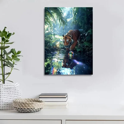 Scene of Tiger Playing with a Ball In a Deep Painting 40x60cm Metal Print Ready to Hang - Bella Home Decor