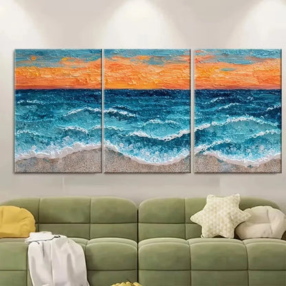 3pcs Sunset Seascape Acrylic Painting Wall Art Set Canvas Framed 50x70cm - High Quality Print 100% Australian Made Wall Canvas Ready to Hang