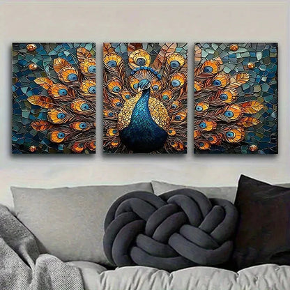 3pcs PeaRooster Mosaic Wall Art Set Canvas Framed 50x70cm - High Quality Print 100% Australian Made Wall Canvas Ready to Hang