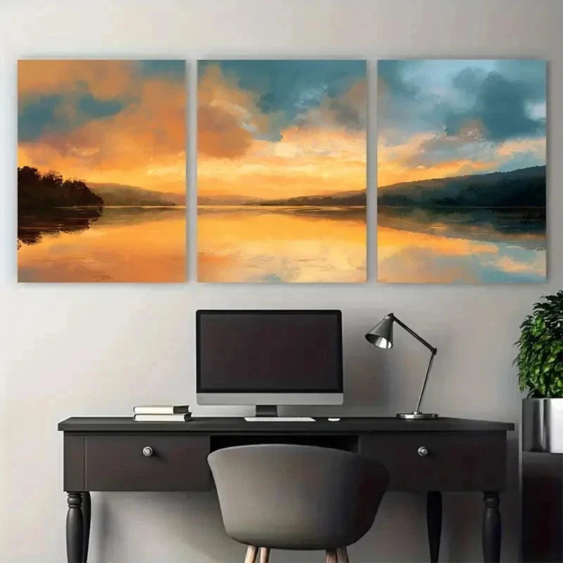 3pcs Cloudy Sky Landscape Sunrise Perfect Wall Art Set Canvas Framed 50x70cm - High Quality Print 100% Australian Made Wall Canvas Ready to Hang - Bella Home Decor