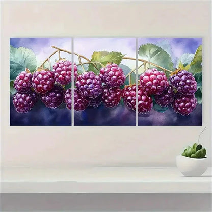 3pcs Blackberry Watercolor Painting YU  Wall Art Set Canvas Unframed - High Quality Print 100% Australian Made Wall Canvas - Bella Home Decor