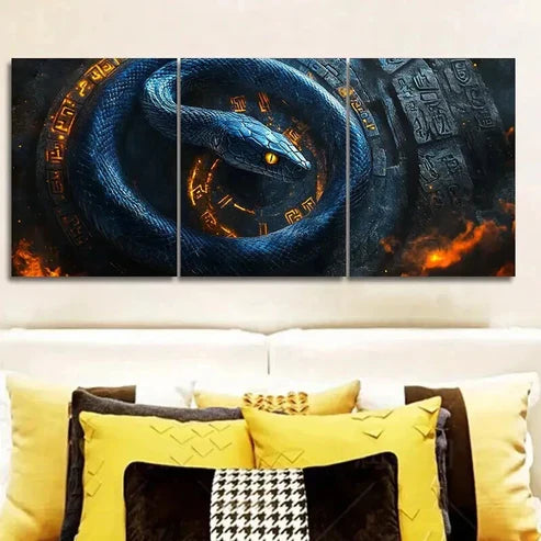 3pcs A Black Snake with a Curse Wall Art Canvas Unframed - High Quality Print 100% Australian Made Wall Canvas - Bella Home Decor