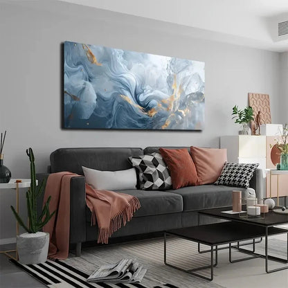 Blue And White Golden Wall Art canvas office home room framed 120x60cm