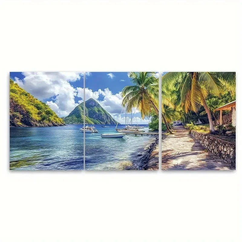 3pcs Vibrant Tropical Beach Scene H  Wall Art Set Canvas Framed 40x60cm - High Quality Print 100% Australian Made Wall Canvas Ready to Hang - Bella Home Decor