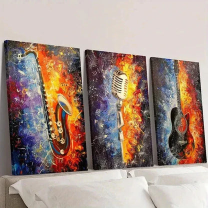 3pcs Colorful Saxophone Guitar Microphone Wall Art Canvas Unframed - High Quality Print 100% Australian Made Wall Canvas - Bella Home Decor