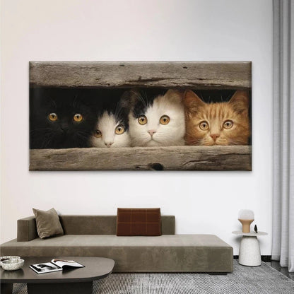 Cat Peeking through Wooden Wall Art Canvas Office Home Room Framed 120x60cm