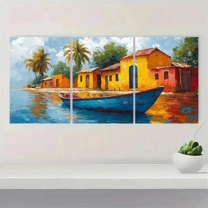 3pcs Village Landscape Impascto Perfect Wall Art Set Canvas Framed 50x70cm - High Quality Print 100% Australian Made Wall Canvas Ready to Hang