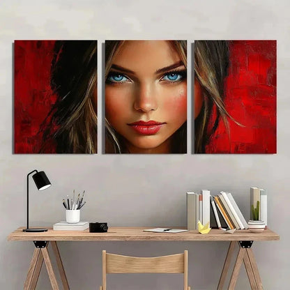 3pcs Beautiful Girl With Blue Eyes Perfect Wall Art Set Canvas Framed 40x60cm - High Quality Print 100% Australian Made Wall Canvas Ready to Hang - Bella Home Decor