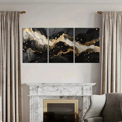 3pcs Abstract Black Gold Marble Texture Wall Art Set Canvas Framed 40x60cm - High Quality Print 100% Australian Made Wall Canvas Ready to Hang - Bella Home Decor