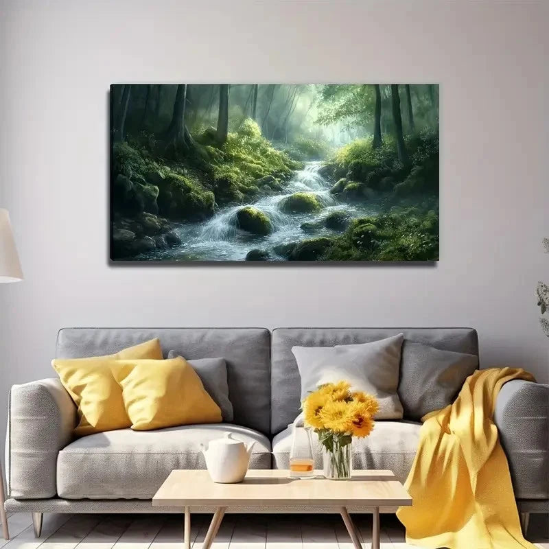Peaceful Stream Water Wall Art Canvas Office Home Room Framed 120x60cm