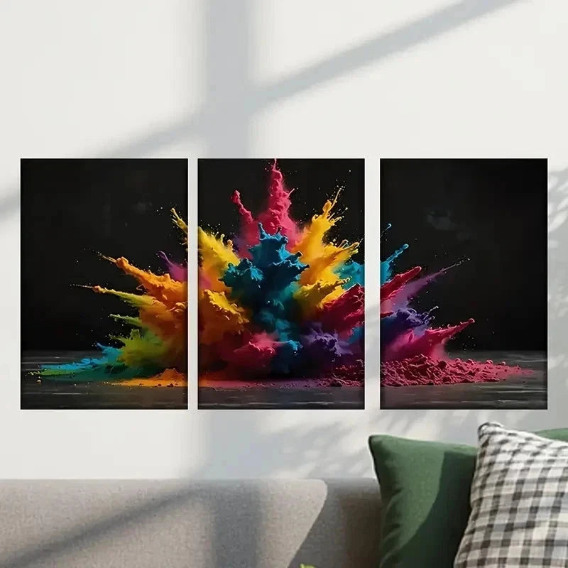 3pcs Colorful Powder Explosion in Dark Wall Art Set Canvas Framed 40x60cm - High Quality Print 100% Australian Made Wall Canvas Ready to Hang - Bella Home Decor