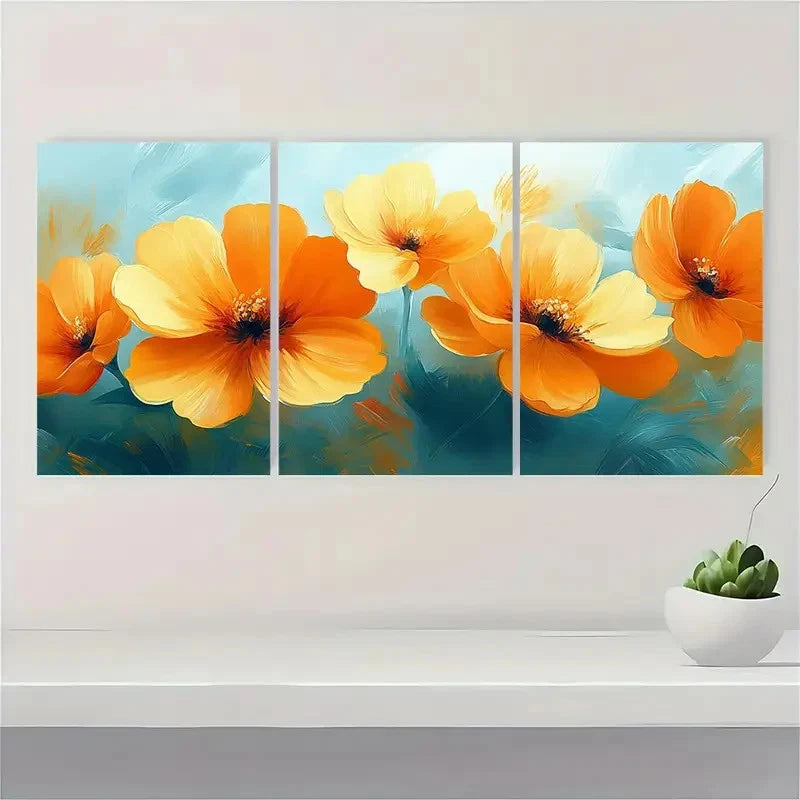 3pcs Yellow Flowers Abstract Giclee AG Wall Art Set Canvas Framed 60x90cm - High Quality Print 100% Australian Made Wall Canvas Ready to Hang