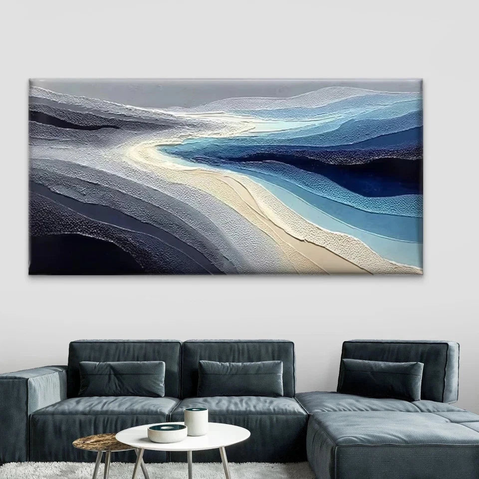 Abstract Ocean Wave Blue Wall Art Canvas Office Home Room Framed 120x60cm